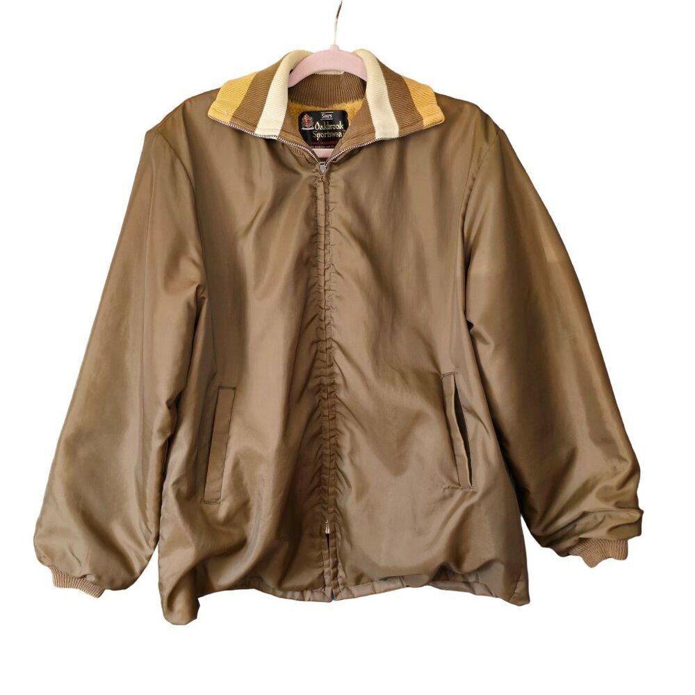 Vtg Sears Oakbrook Sportswear Mens Work Jacket Brown LG Faux Fur Lining - Picture 1 of 10